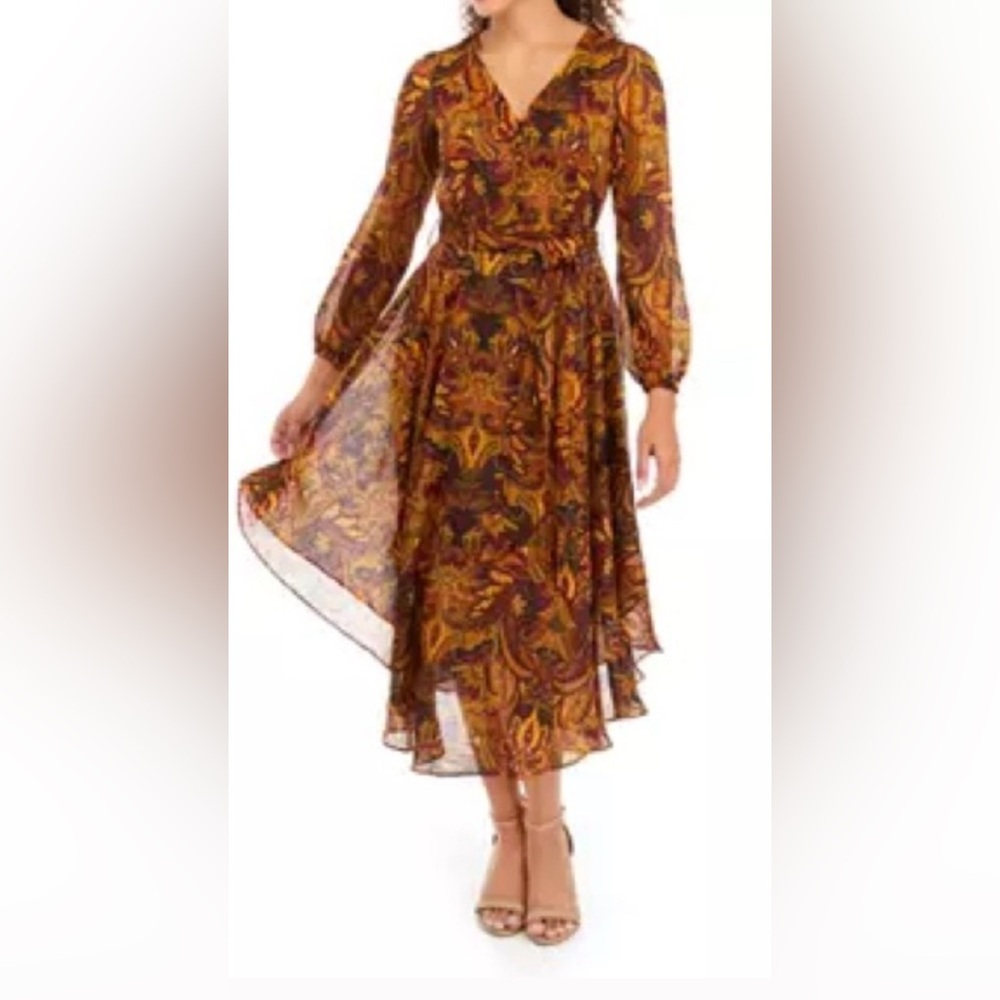 Vince Camuto Burgundy and Gold Paisley Maxi Long Sleeve Dress 

22W  NWT